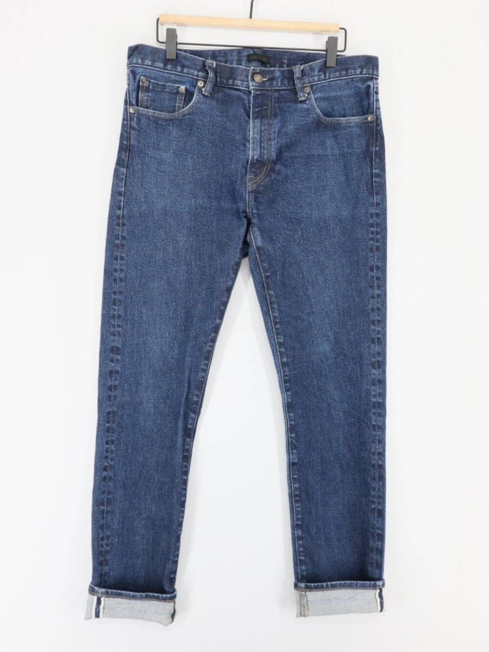 Uniqlo Stretch Selvedge Jeans Mens 35x34 Blue Kaihara Slim Fit Straight Leg